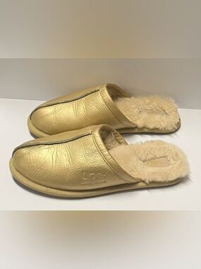 UGG Metallic Gold Shearling Slide Slippers for Women